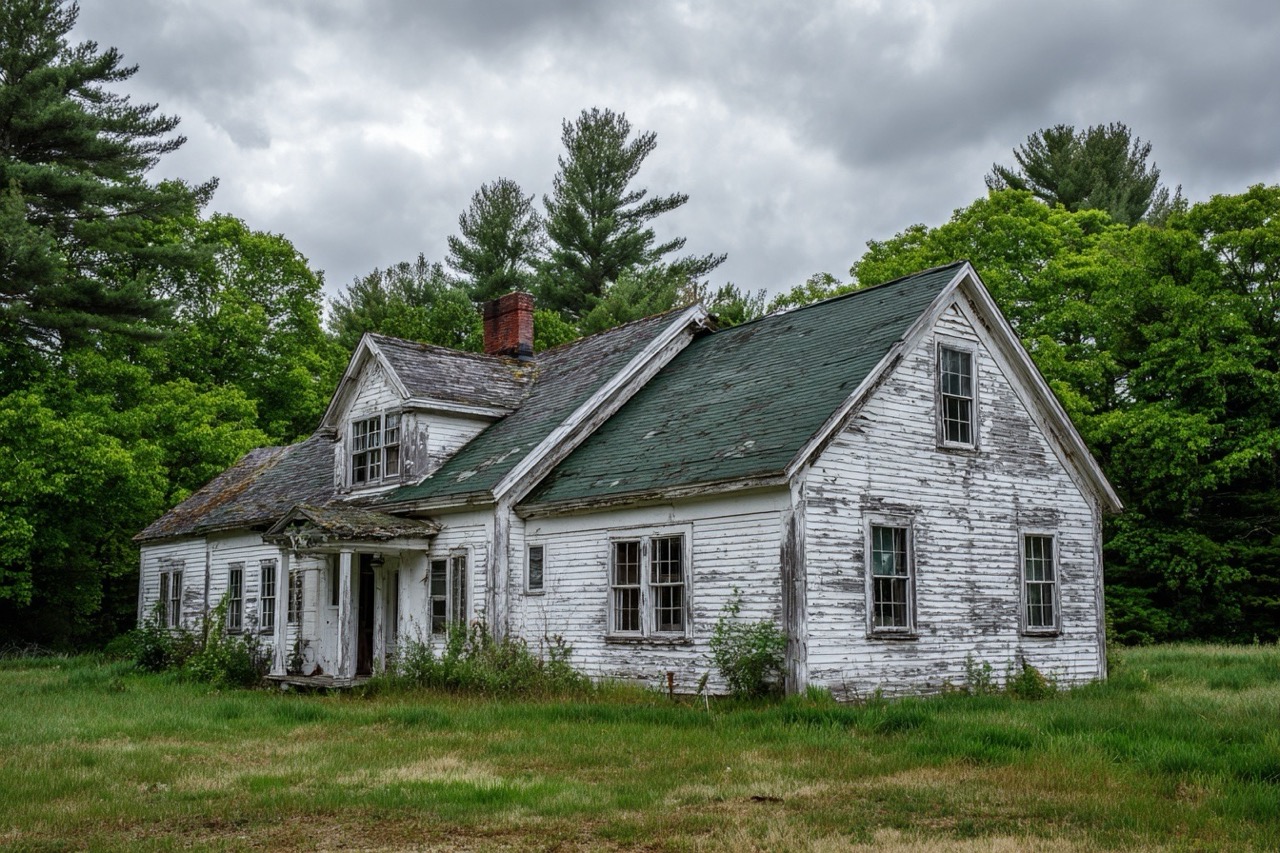 Condemned colonial house in New Hampshire needing repairs