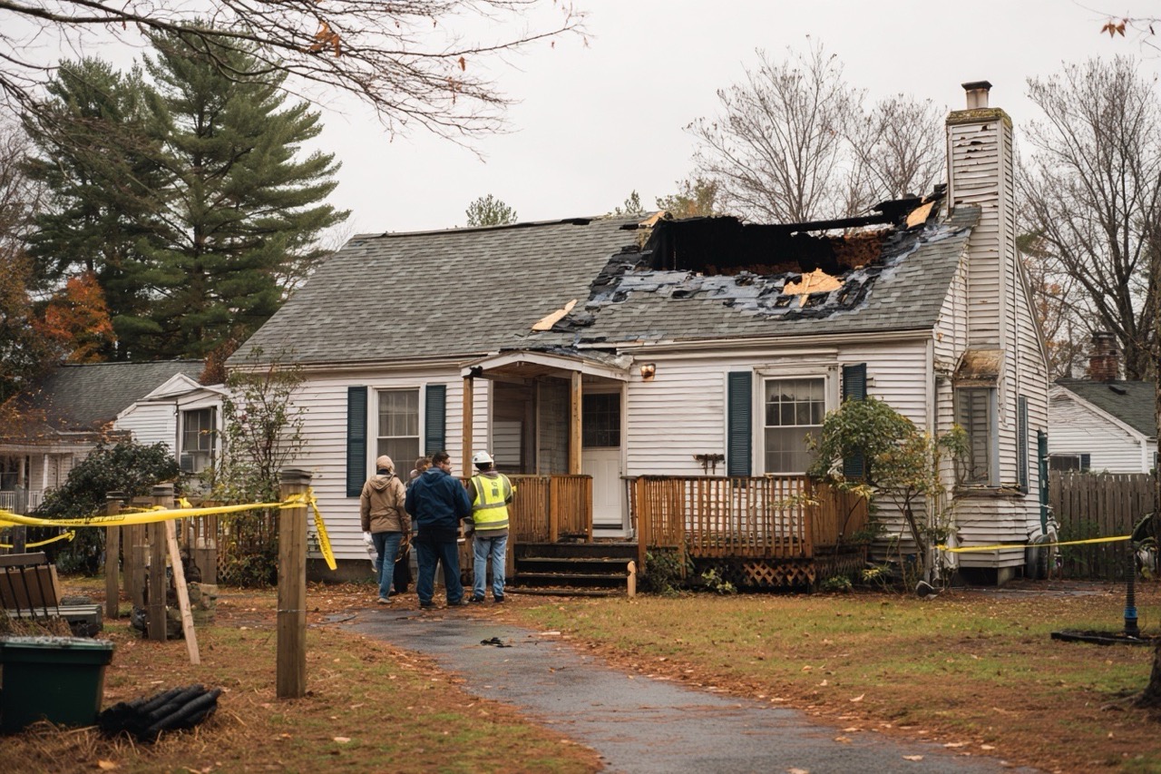Fire damaged residential property in New Hampshire undergoing assessment