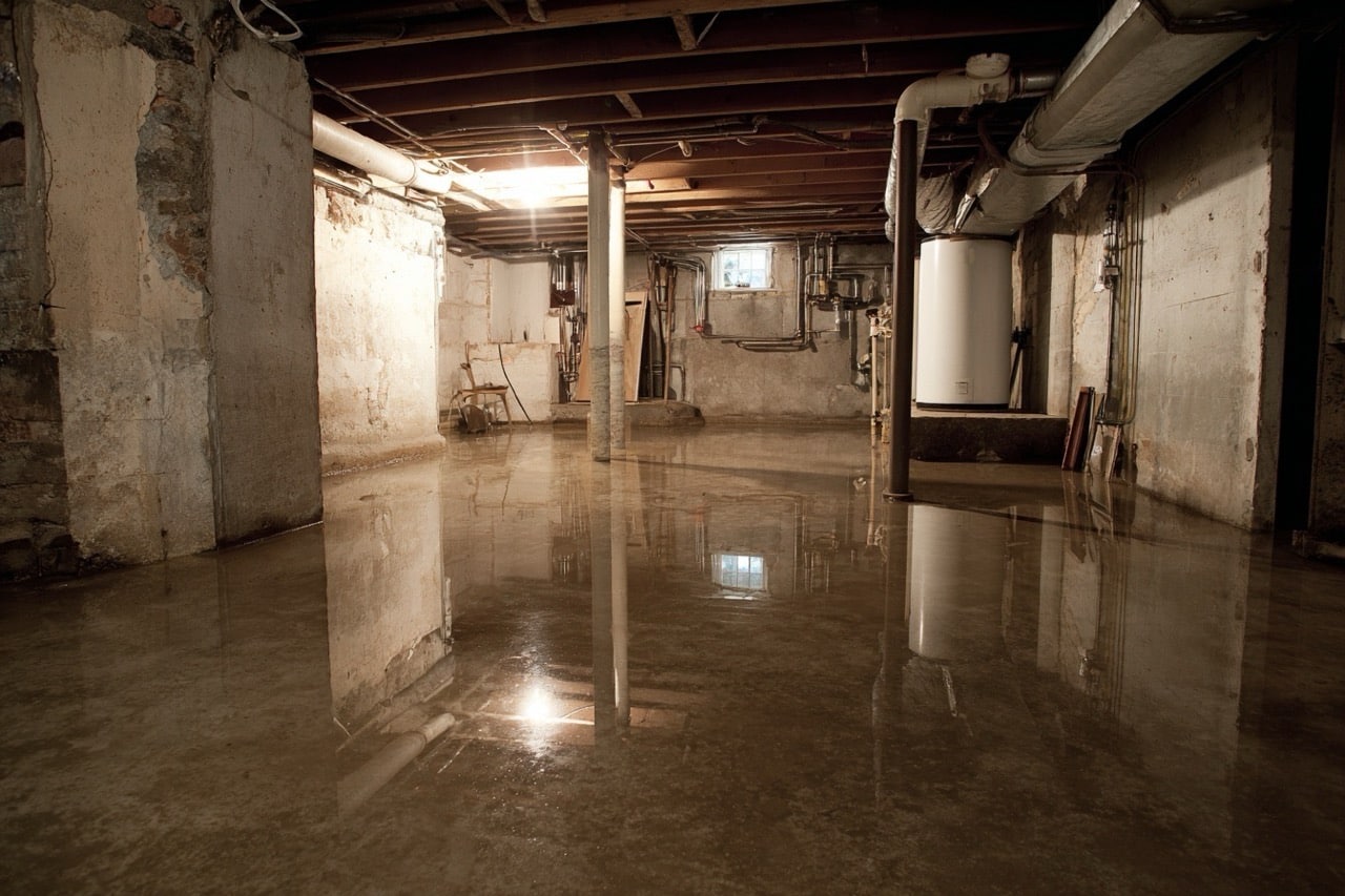 Flooded basement with water damage in New Hampshire property